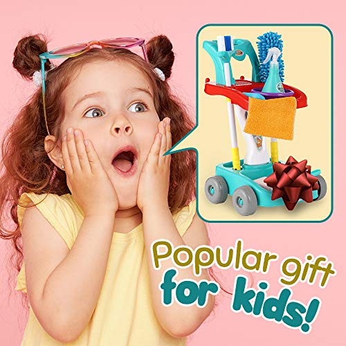 KLT Kids Cleaning Set, Pretend Play Detachable Housekeeping Cart, Montessori Toddler Toys, Cleaning Supplies Toy for Kids Toddler Boy and Girl with Kids Broom and Dustpan Set Cleaning Tools 11 Pcs - Thumbnail 6