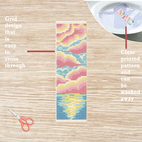 Image of FREEBLOSS 6 Set Cross Stitch Bookmark Kit Stamped Cross Stitch Kit Fantasy Clouds Theme Embroidery Set with Instruction for Adults 8''*2.4''