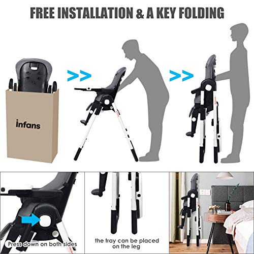 INFANS 4 in 1 Excessive Chair–Booster Seat, Convertible Highchair w/Adjustable Peak and Recline, Detachable Tray, Removable Cushion, Set up-Free, Easy Fold for Child, Toddler & Toddler, Grey 7 51j3osg9EcL