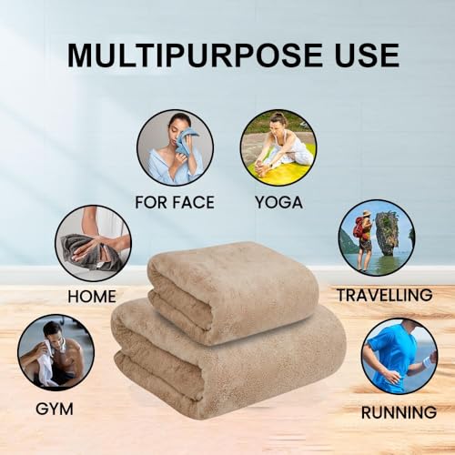 Image of Dribble Coral Fleece Microfiber Towel Set | Ultra Soft & Highly Absorbent Hand Towel + Bath Towel | 450 GSM Quick Dry Towels for Bathroom, Home, Gym & Travel (Pack of 2, Brown)
