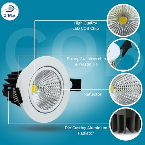 Image of D'Mak Moveble LED COB Light | Recessed LED Ceiling Light for Indoor Lighting | Natural White Color | Aluminium Body (2, 7 Watt)
