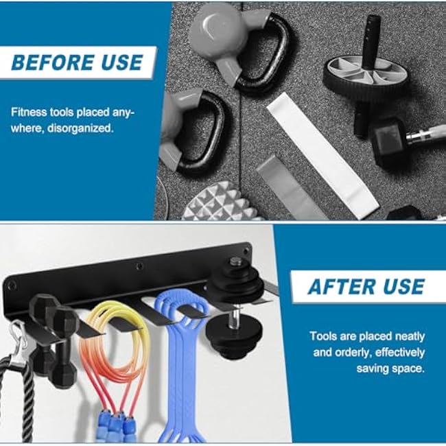 Gym Equipment Storage Rack, Resistance Bands Storage Hanger, Multi-Purpose Home Gym Rack Organizer Wall Mount for Barbells Jump Ropes Lifting Belt Gym Accessories