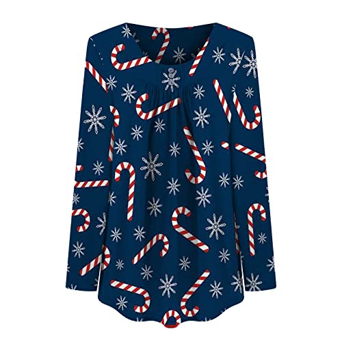 Christmas Tunic Shirts For Women Novelty Xmas Graphic Pullover Long Sleeve Empire Waist Flare Blouse Tops #TOP5
