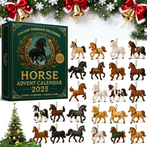 Horse Advent Calendar 2025 – Gallop Through December, Christmas Countdown Calendar with 24 Unique Horses Figurines, 2D Acrylic Horse Ornaments, Unique Holiday Gift For Horse Lovers (1Pc)
