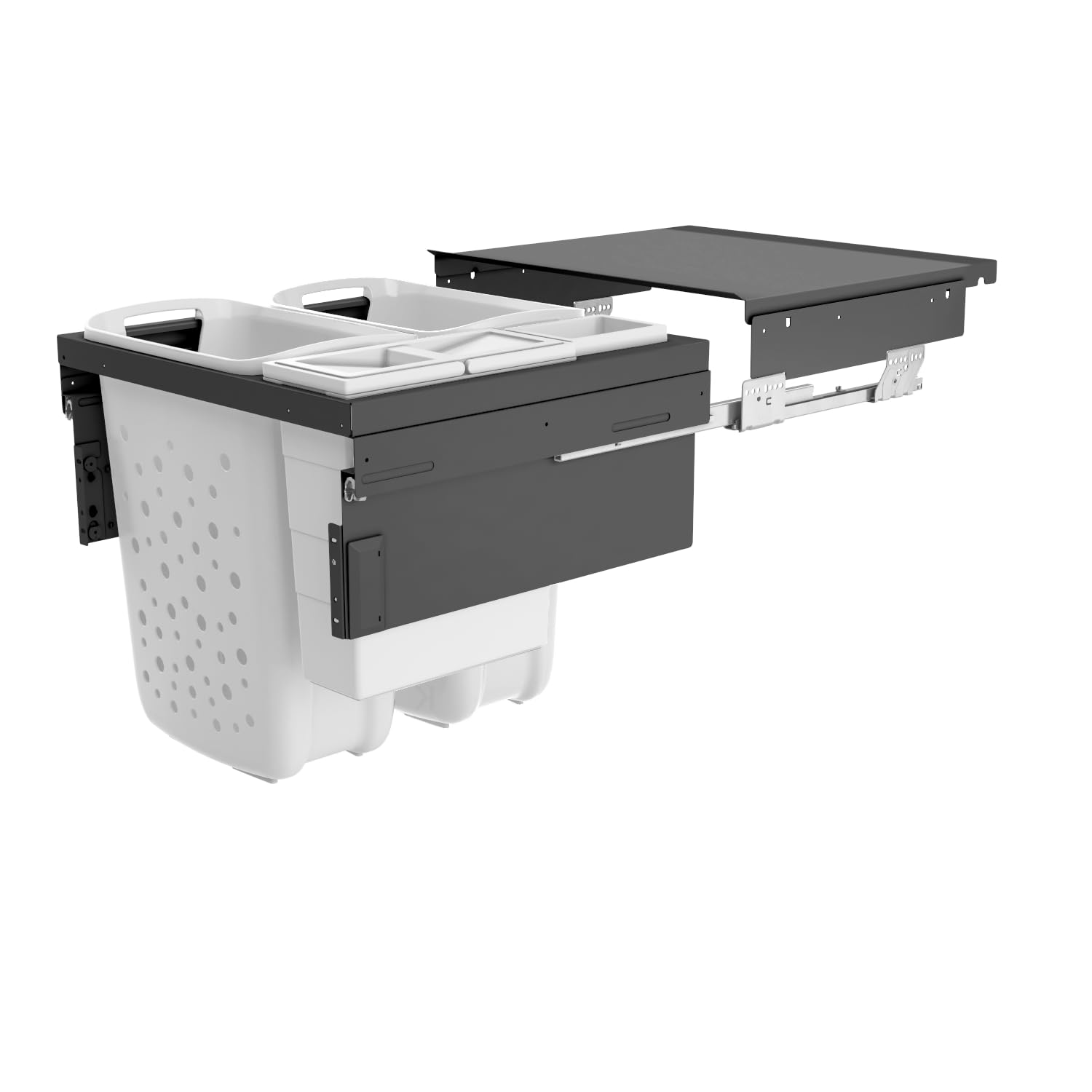 Hailo Wäschesammler | Laundry Carrier Wäschebehälter 60 LC Slide SC | 80 Liter Sammelvolumen | platzsparend & stabil | Einbau Wäschekorb für Schmutzwäsche im Haushalt und Badezimmer (Dunkelgrau-Weiß)