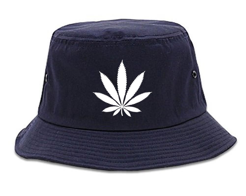 Kings Of NY Weed Leaf Marijuana Cannabis Rasta Bucket Hat Navy Blue
