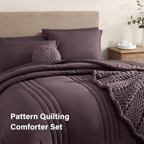 Image of Monbix Full Size Comforter Sets - 7 Pieces Bed in a Bag Full, ltalian Plum Bedding Sets with Comforter, All Seasons Comforter Bed Set with Sheets, Pillowcases & Shams