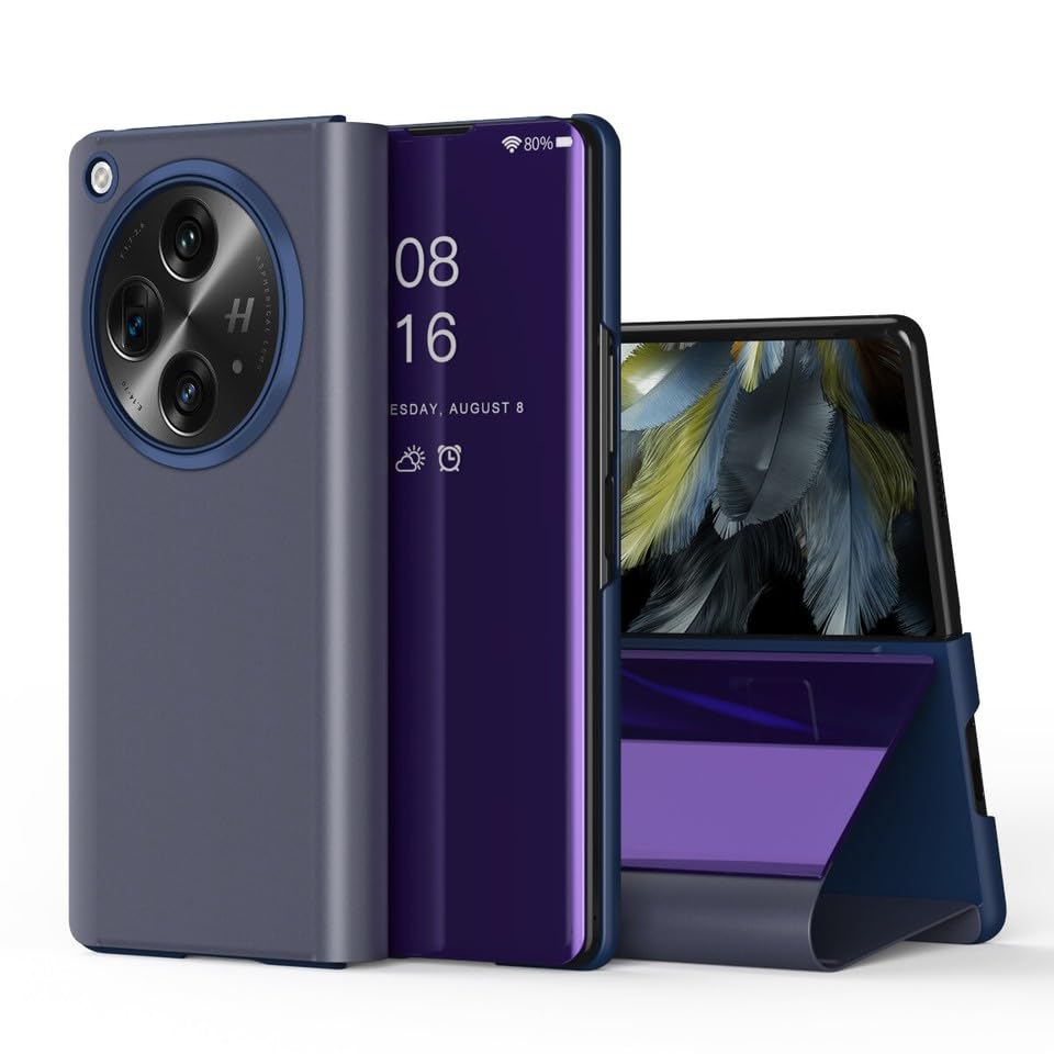 Housse OnePlus Open violet en cuir miroir, l'élégance antichoc