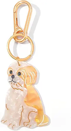 Dog-Shaped Bag Clasp & Keychain Charm- Acetate Animal Clip with Gold-Tone Metal
