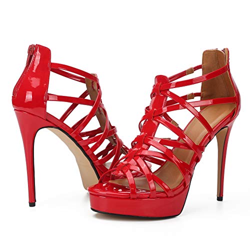 Image of MAIERNISI JESSI Unisex Men's Women's Platform High Heel Sandals, Strappy Gladiator Style, Stiletto Heel with Zipper Closure
