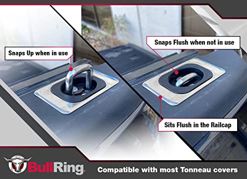 Bull Ring Stainless Steel Flush Fit Retractable Truck Bed Tie Down Anchors (Router Bits Included) Compatible With '95+ Dodge Ram (Rear), Modification Required (1 Pair) #TOP5