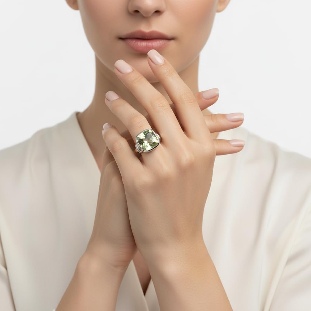 Anelli di Ametista Verde Reale in Argento Sterling con incastonatura a castone per Gioielli di Madreperla