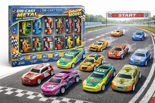 Image of Umadiya Set of 10 Mini Pull Back Racing Metal Die Cast Car Set | Pullback Mechanism | Durable Body | Mini Sports Car Set for Boys & Girls (Multi Color & Design)