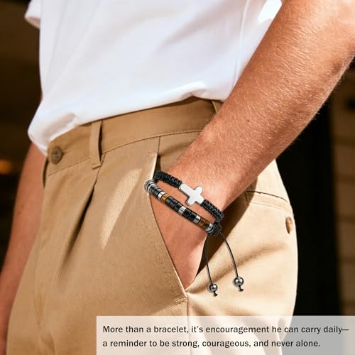 Set de 2 pulseras hombre Joshua 1:9 versículo Biblia miniatura 5