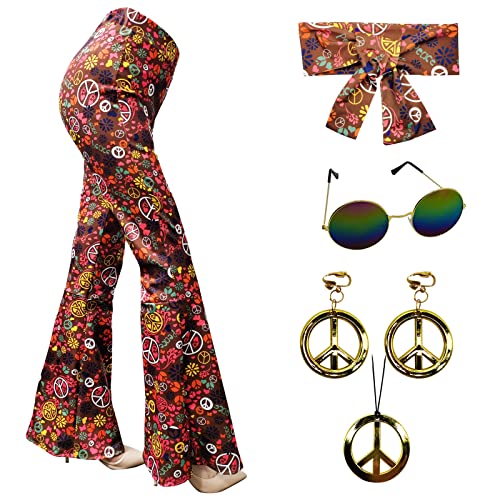 ATAMET 60s 70s Women Costumes Accessories Hippie Pants Bell Botto...