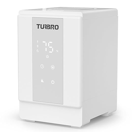 TURBRO 4L/1Gal 304 Stainless Steel Steam Humidifier, Warm Mist Humidifier for Bedroom Baby Nursery, 500 mL/h Output, Dishwasher Safe, Easy to Clean, 2 Misting Levels with Sleep Mode 1-12h Timer, GLS04