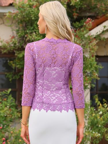 Image of Allegra K Floral Lace Shrugs for Women's Evening 3 /4 Sleeves Formal Elegant Bolero Cardigan