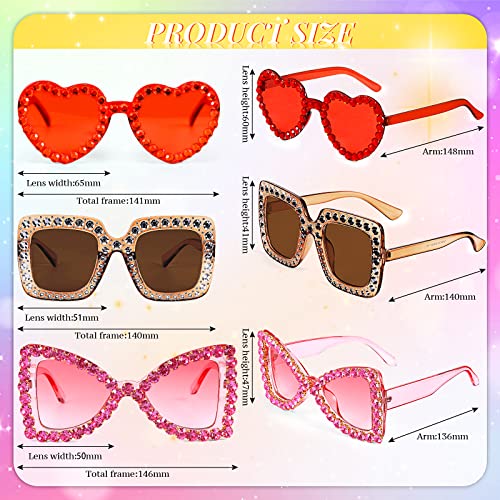 Xuhal 8 Pairs Women Rhinestone Sunglasses - Irregular Crystal Oversized Festival Sunglasses with Retro Thick Frame for Summer Disco Party2