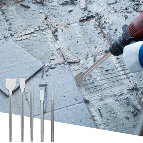 5-Piece SDS Plus Hammer Chisel Set Heavy Duty Steel SDS Drill Bit Set SDS Plus Impact Drill Bit Includes 3 Flat Chiseland 2 Point Chiselfor Concrete Tile Cement Stone Masonry and Other Brick Wall - Image 3