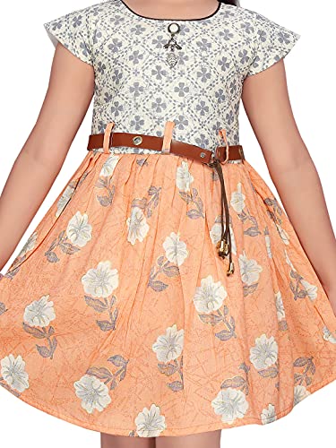 Image of muhuratam Girl's Pure Cotton A-Line Knee-Length Dress (FK-9294 Peach 28)