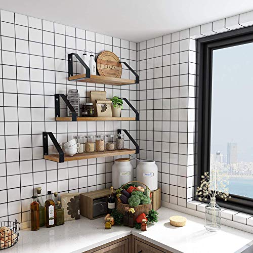 Tablettes flottantes murales Li-HIM ensemble de 3 étagères en bois massif rustique pour mur - 4