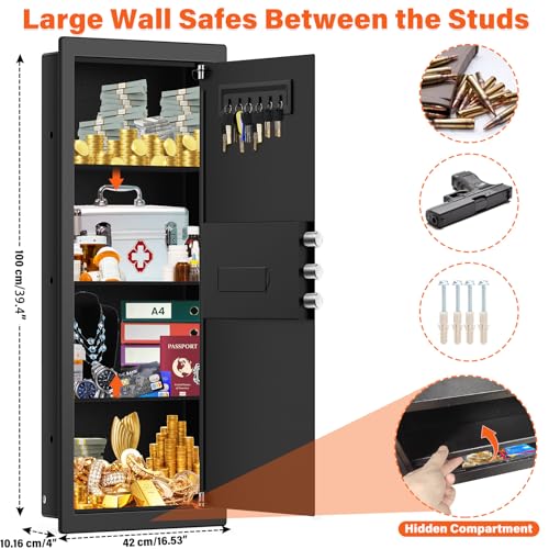 Image of 39.4 inch Tall Fireproof Wall Safe Between Studs 16 inch Centers | Hidden Wall Safe