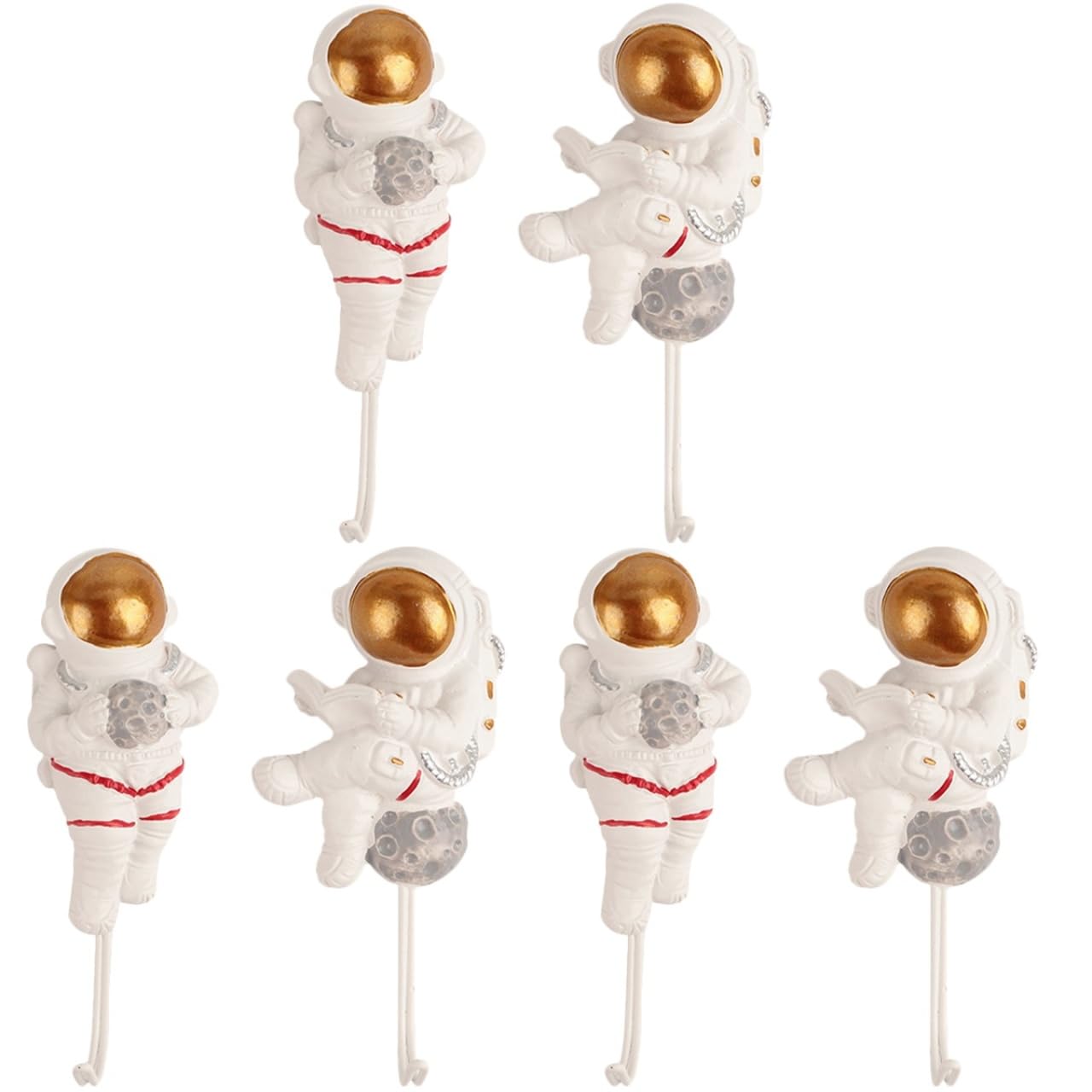 Gadpiparty 6Pcs Astronaut Wall Hooks Self Adhesive Heavy Duty Sticky Hooks for Coat Entryway Kitchen Bathroom Organizer Hanger Holder