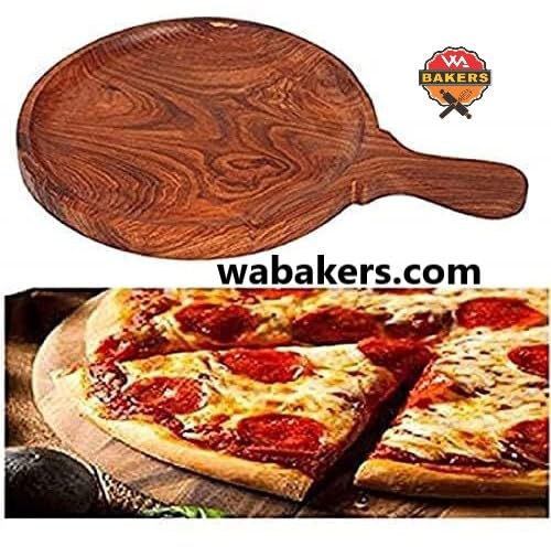 Image of W.A Bakers Wooden Round Pizza Bat with Handle /Bat /Board (8 Inches, Brown) (Small)