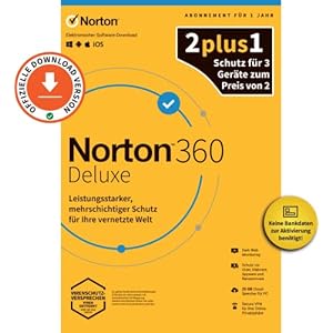 Norton 360 Deluxe 2022 | 3-Geräte 2+1 | 1 Benutzer | 1 Jahr | PC/Mac/Mobile | Aktivierungscode per Email