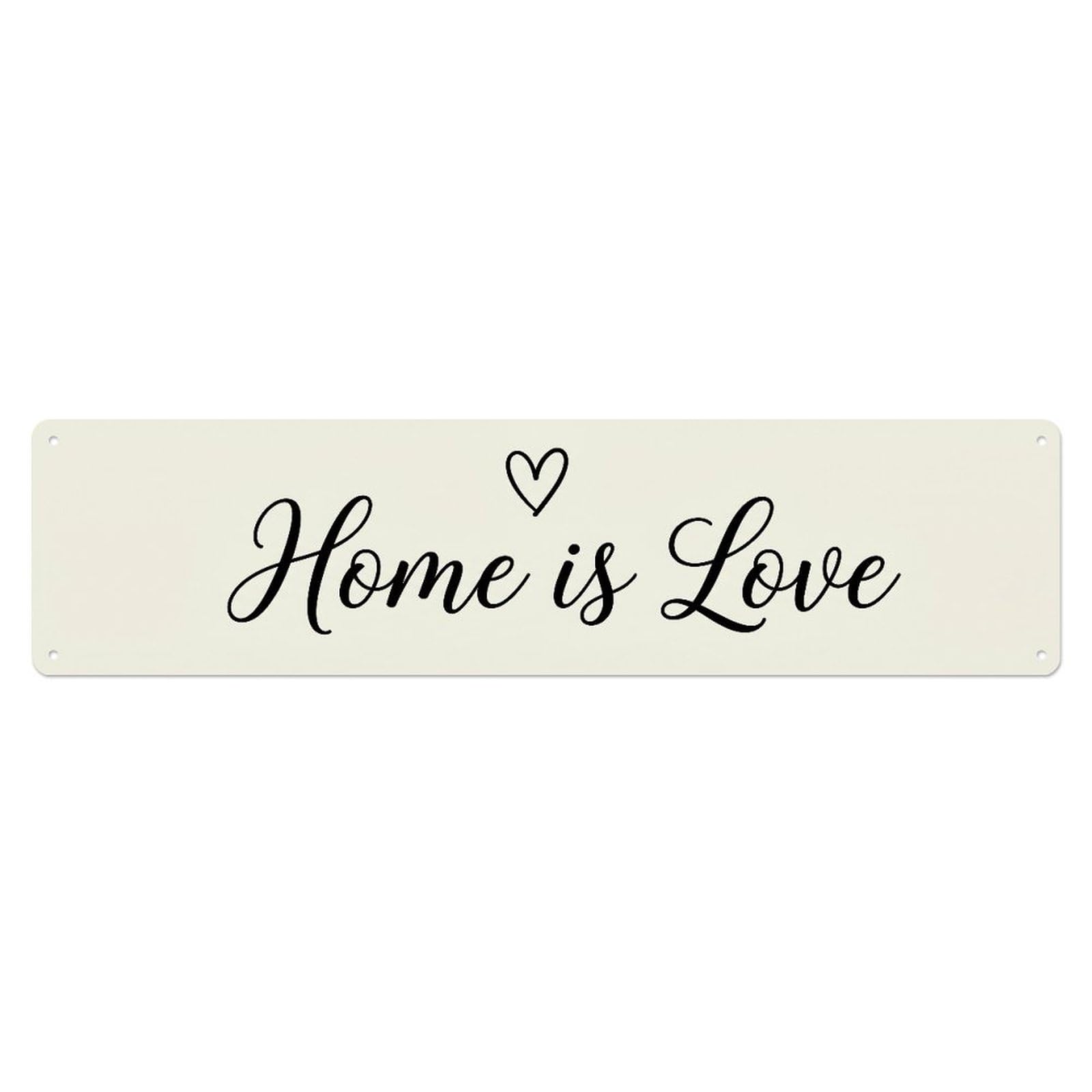 Home Is Love Cherished Motto Metal Tin Skinny Sign Plaque Wall Decor for Cafe, Club Bar, Office, Home Garden Metal Poster 4x16Inch