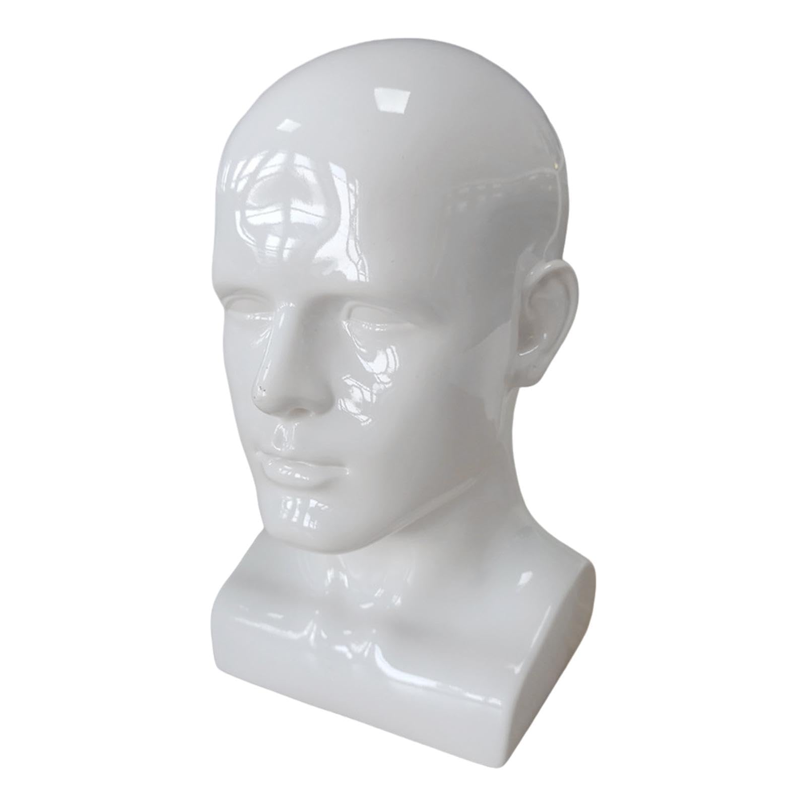 Milageto Männer Mannequin Kopf PVC Display Ständer Glanz Farbe Beauty Styling Werkzeug Zubehör für Hut Schal Perücken 13,4 Zoll hoch, Weiß