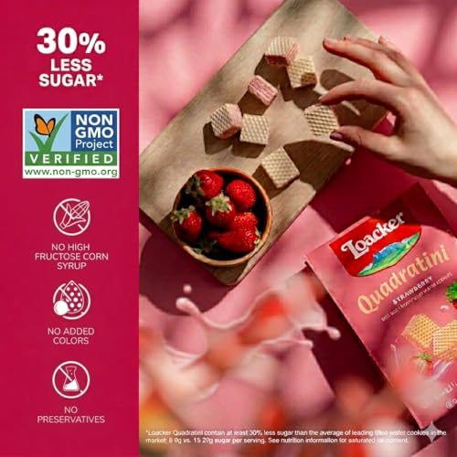 Image of Loacker Quadratini Strawberry Wafer Cookies, 30% Less Sugar, 6-Pack