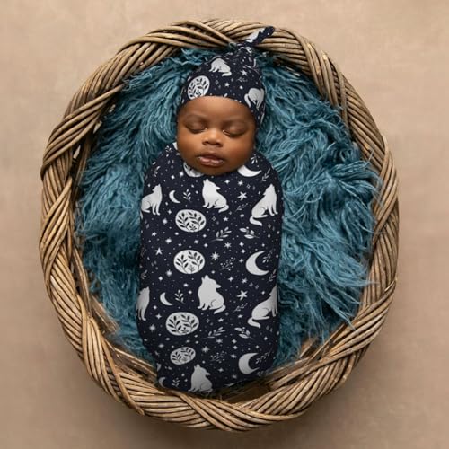 Image of Boho Wolf Newborn Swaddle Blankets Hat Sets Soft Baby Receiving Blanket Swaddle for Baby Shower Infant Boy Girl Gift