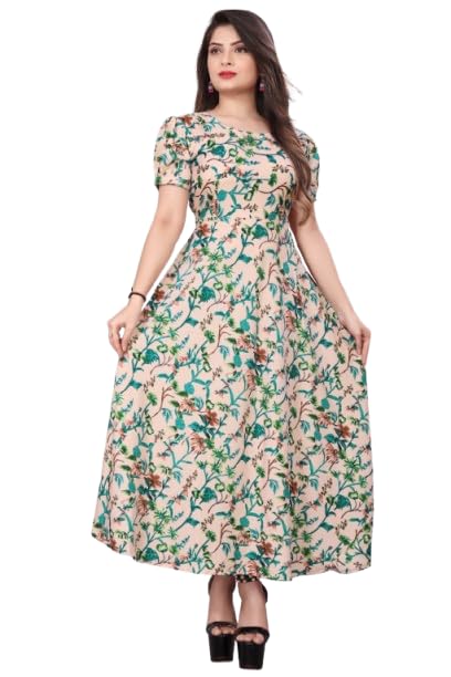 Women’s Crepe Flared Printed Dress | Stylish Round Neck Short Sleeve_Casual Wear Dress-image-49