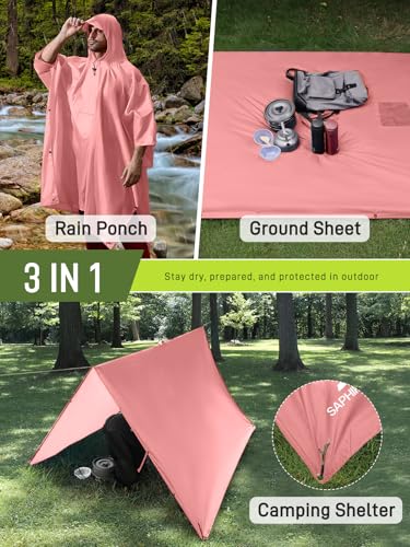 Image of SaphiRose Extra Thick Hooded Rain Poncho Double Layer Waterproof Raincoat Jacket for Men Women Adults