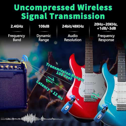 Image of A9 Wireless Guitar System 2.4GHz Built-in Rechargeable Lithium Battery 270Rotate Audio Wireless Transmitter Receiver for Guitar Bass Violin Keyboard Electric Instruments (1C-NRJ0-646R)