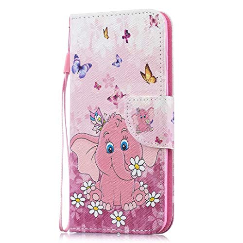 Huawei Y6 2019 Case, Huawei Y6 Pro 2019 Case, 3D Painted Shockproof Premium PU Leather Flip Notebook Wallet Case with Magnetic Kickstand Card Holder TPU Bumper Protective Cover elephant