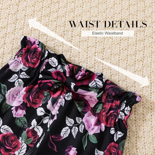 Image of SANMIO Toddler Girl Clothes Cute Ruffle Sleeve Shirt Floral Pants Headband
