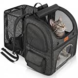 Morpilot Katzenrucksack Große Katzen, Erweiterbar Hunderucksack bis 8 kg Katzen Rucksack Groß für Kleine Hunde Faltbare mit Innerer Sicherheitsleine und Haustiermatte 35x29x42cm, Dunkelgrau