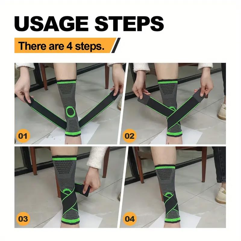 Ankle Brace Compression Support Sleeve with Adjustable Strap Men & Women For Injury Recovery Joint Pain Relief & Sports Protection 2 pcs (Green-1pc, L)