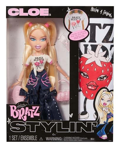Bratz Stylin' Cloe - Muñeca de Moda con Camiseta Personalizable Que Puedes Usar, Incluye Accesorios, Lindos Juguetes para Niñas