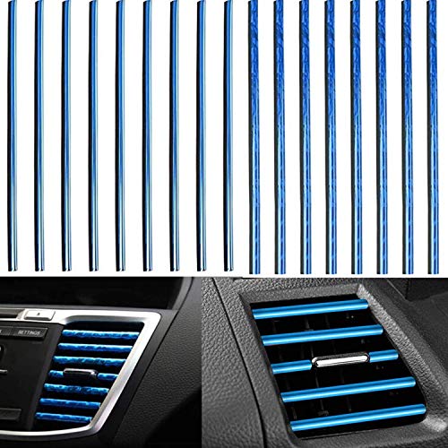 4X10 PCS Tira Moldura Interior de Coche, Tira de Decoración para Salida de Aire del Aire Acondicionado de Coche, Líneas de Moldura Flexible Decorativa Coche (Azul + Azul Hielo)