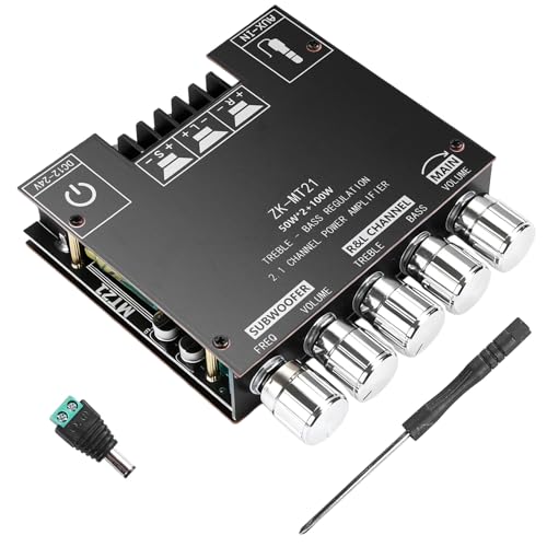 ZK-MT21 Bluetooth HiFi-Verstärker: 2.1 Kanal Stereo Audioverstärker, 50Wx2+100W Digitale Power Ampfilier Mini Verstärker Modul mit AUX Eingang&BT, Endstufe Empfänger DC 12-24V...