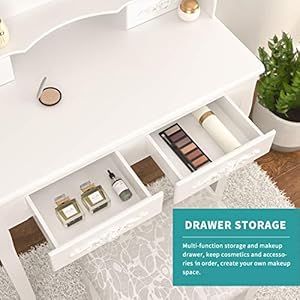 Vanity table set makeup table with oval mirror stool bedroom wood dressing table with 4 drawers white  urban country home decor