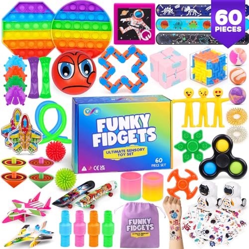 VB Fidget Toys for Kids Set 60-Pcs Fidget Toys Pack for Pinata Stuffers Classroom Prizes Party Favours Stress Relief Toy Multipack for Kids and Adults School Office Travel