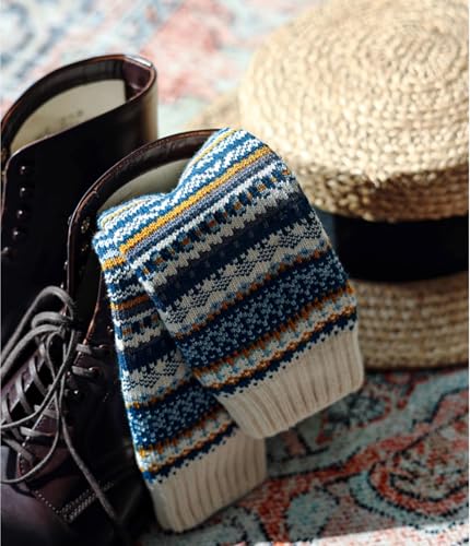 Combed Cotton Novelty Dress Socks - Colorful Funny Nordic-Inspired Cozy Casual Socks for Men & Women Size 7-114