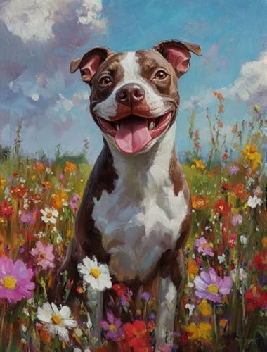 ZMHZMY Pintura por números para adultos Pitbull Perro sin marco, incluye pinceles y pinturas acrílicas, 40 x 50 cm