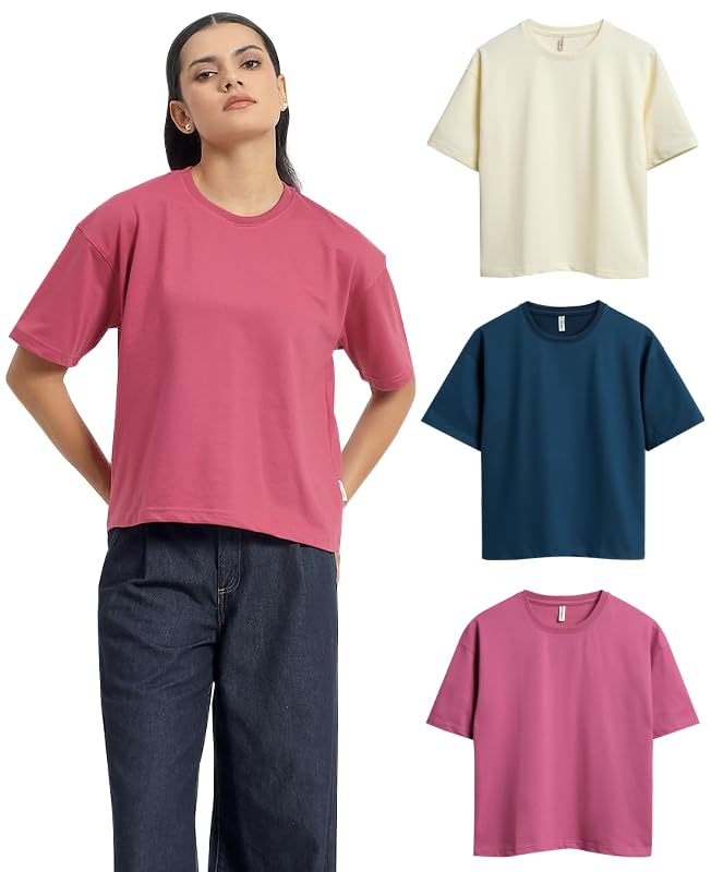 Image of Sleepynuts Women Oversized T-Shirt 220 GSM Heavyweight Cotton Rich Baggy Fit Drop Shoulder Round Neck Half Sleeve