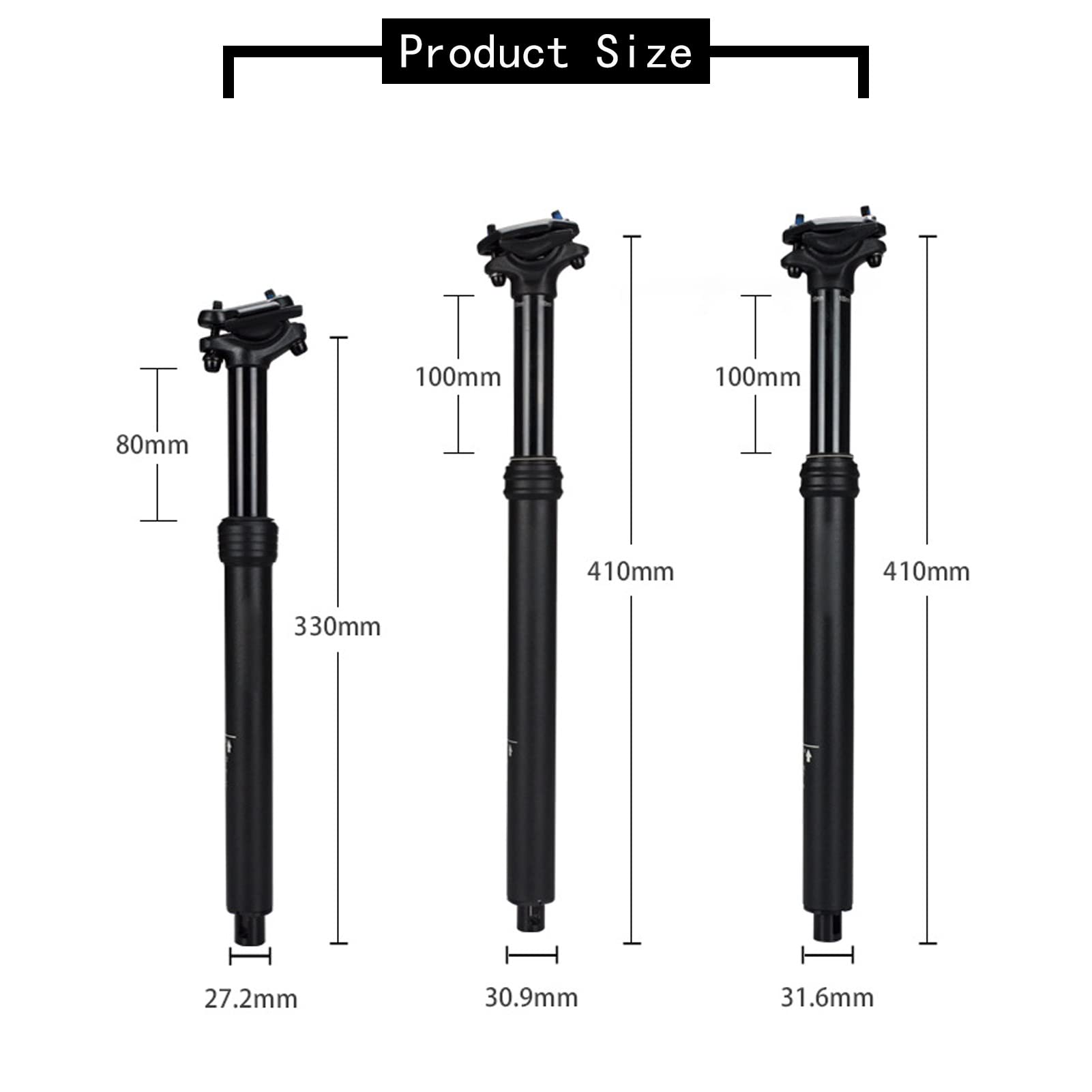 Extended Lightweight Seatpost + Clip for BROMPTON (130g lighter) BLACK