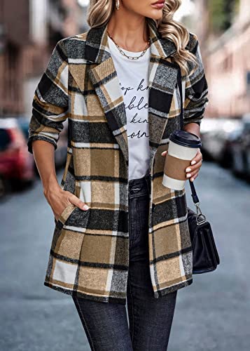 PRETTYGARDEN Women Plaid Shacket Jacket Trendy Fall Casual Button Wool Blend Tartan Trench Coat Winter Clothing with Pockets